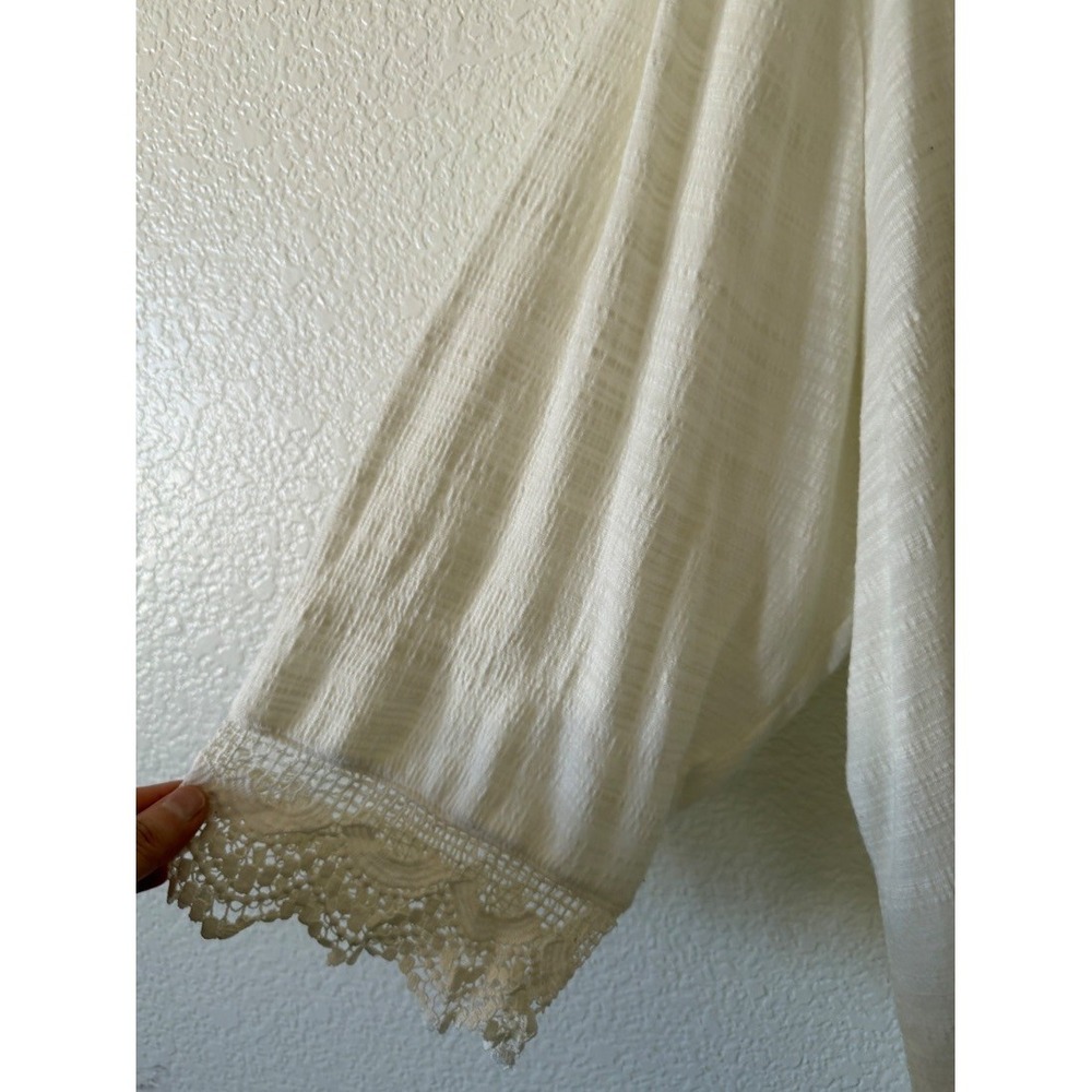 Thomas Olivia Plus‎ Size 1X Ivory Cream Lace Trim Boho Bell Sleeve Blouse Top - Picture 8 of 16